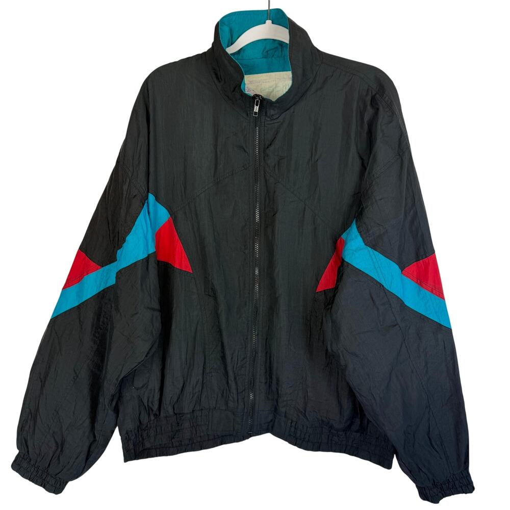 Vintage Esprit by Campus Nylon Windbreaker Jacket Mens Size XL Black Retro 90s